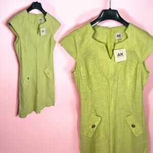 NWT Anne Klein Linen Dress Spring Green Size 4 Small Womens‎ Knee Length Gown